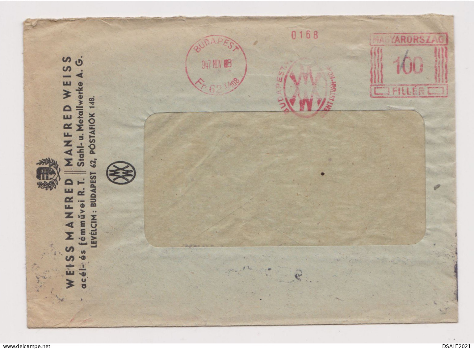 Hungary 1947 Commerce Window Cover Machine EMA METER Stamp Cachet WEISS MANFRED Sent Abroad To Bulgaria (66179) - Viñetas De Franqueo [ATM]