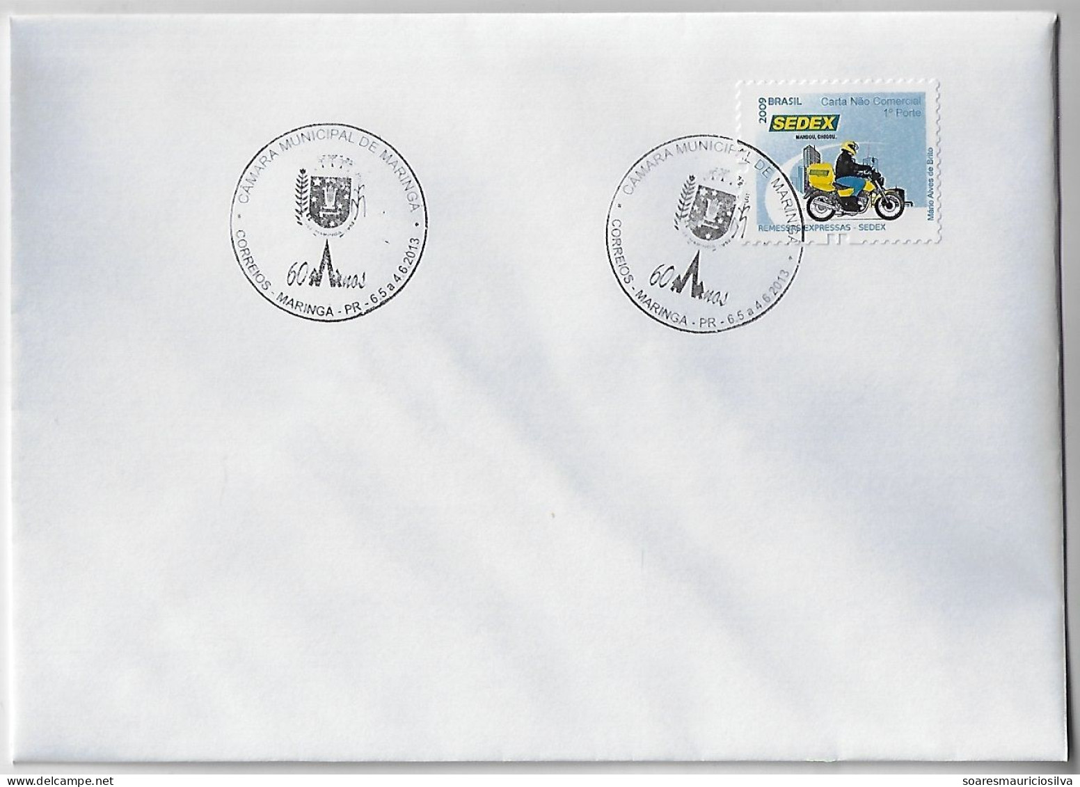 Brazil 2013 Cover With Commemorative Cancel 60 Years Of Maringá City Council Coat Of Arms - Briefe U. Dokumente