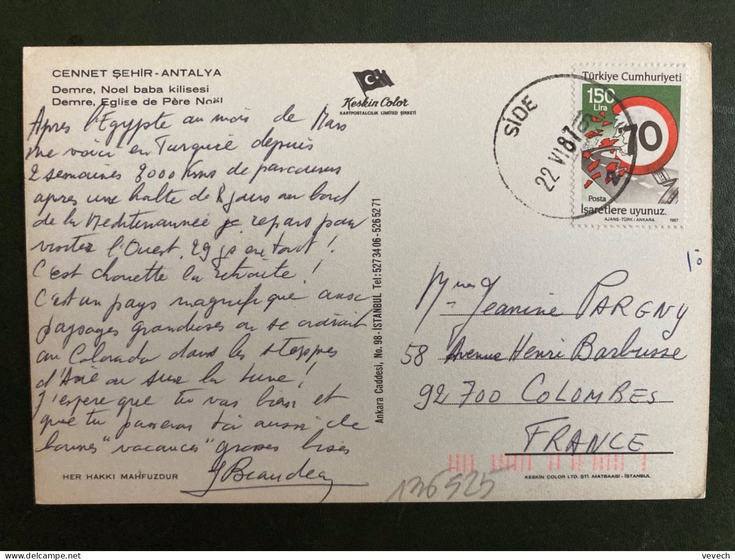 CP Pour La FRANCE TP 150 L OBL.22 VI 87 SIDE - Cartas & Documentos