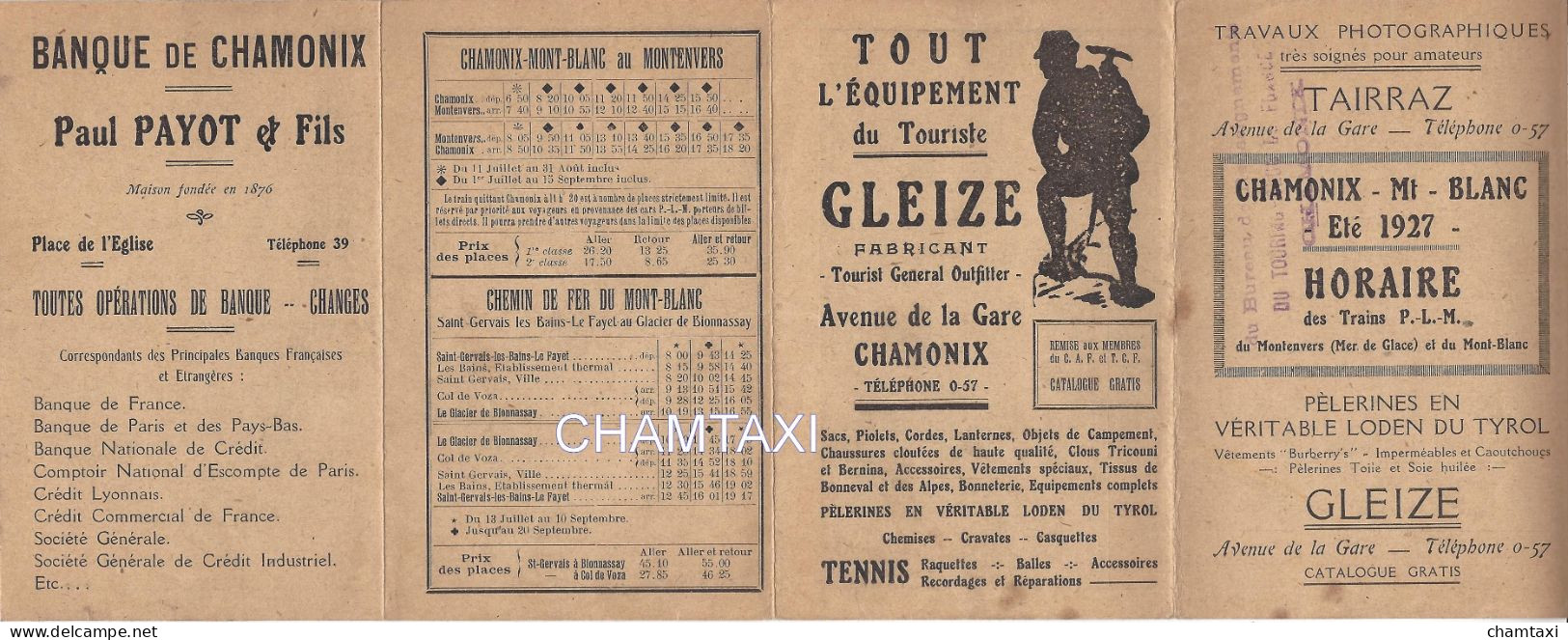 74 CHAMONIX MONT BLANC HORAIRE DES TRAINS DU MONTENVERS MER DE GLACE PUBLICITES TAIRRAZ BANQUE PAYOT ET GLEIZE - Sport En Toerisme