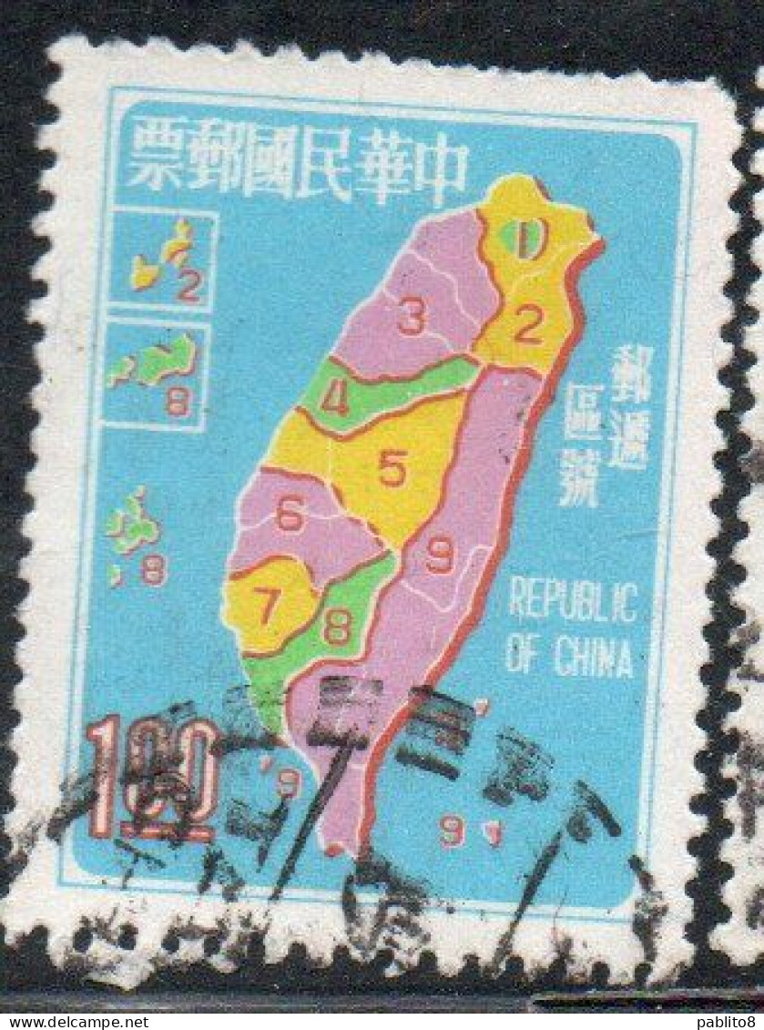 CHINA REPUBLIC CINA TAIWAN FORMOSA 1970 POSTAL ZONE MAP CODE SYSTEM 1$ USED USATO OBLITE - Oblitérés