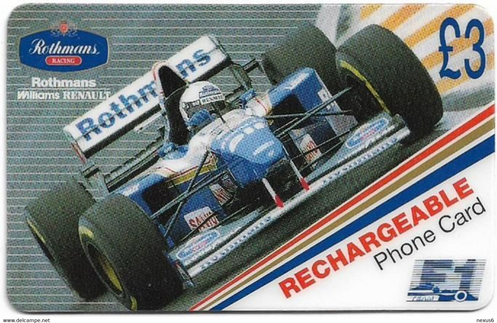 UK - ET - Rothmans Rechargeable Phone Card, Formula1, Remote Mem. 3£, Mint - [ 8] Firmeneigene Ausgaben