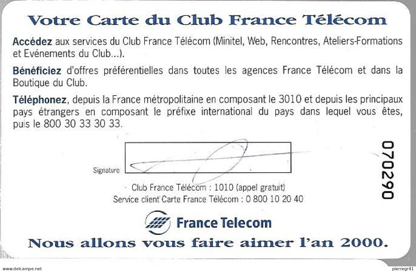 -CARTE FRANCE TELECOM-ADHERANT CLUB-Exp 04/00-RARE-TBE -  Schede Di Tipo Pastel   