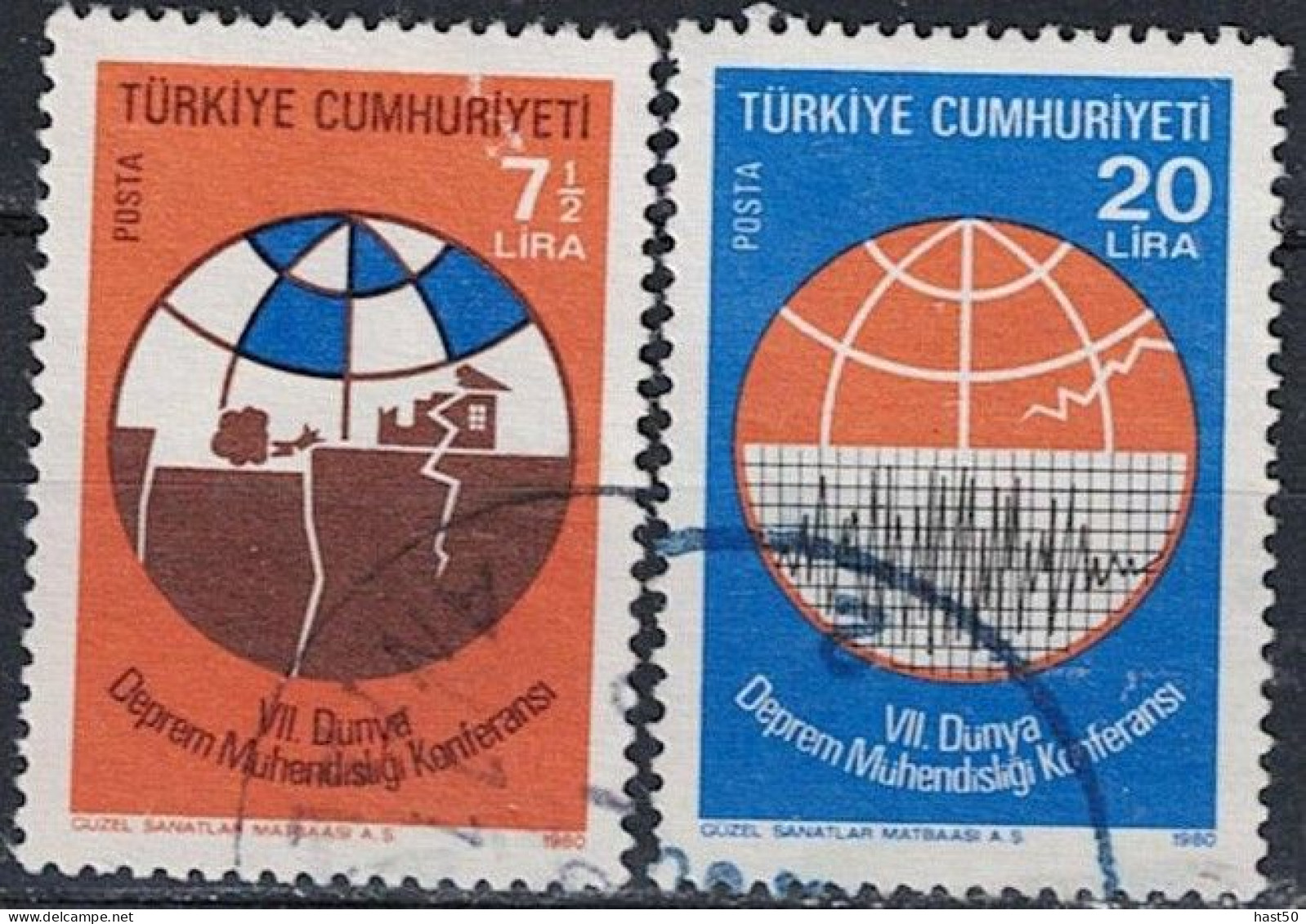 Türkei Turkey Turquie - Weltkonferenz Der Seismologen (MiNr: 2520/1) 1980 - Gest. Used Obl - Usati