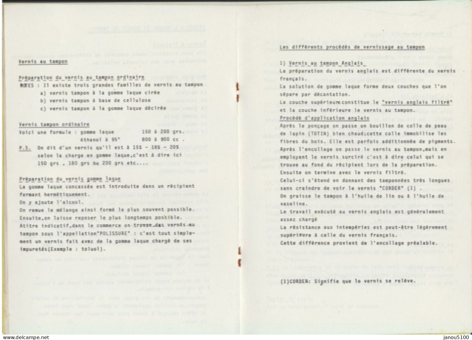 ART  EBENISTERIE   PETIT FASCICULE -ETUDE DU POLISSAGE    2  METHODES . - Other & Unclassified