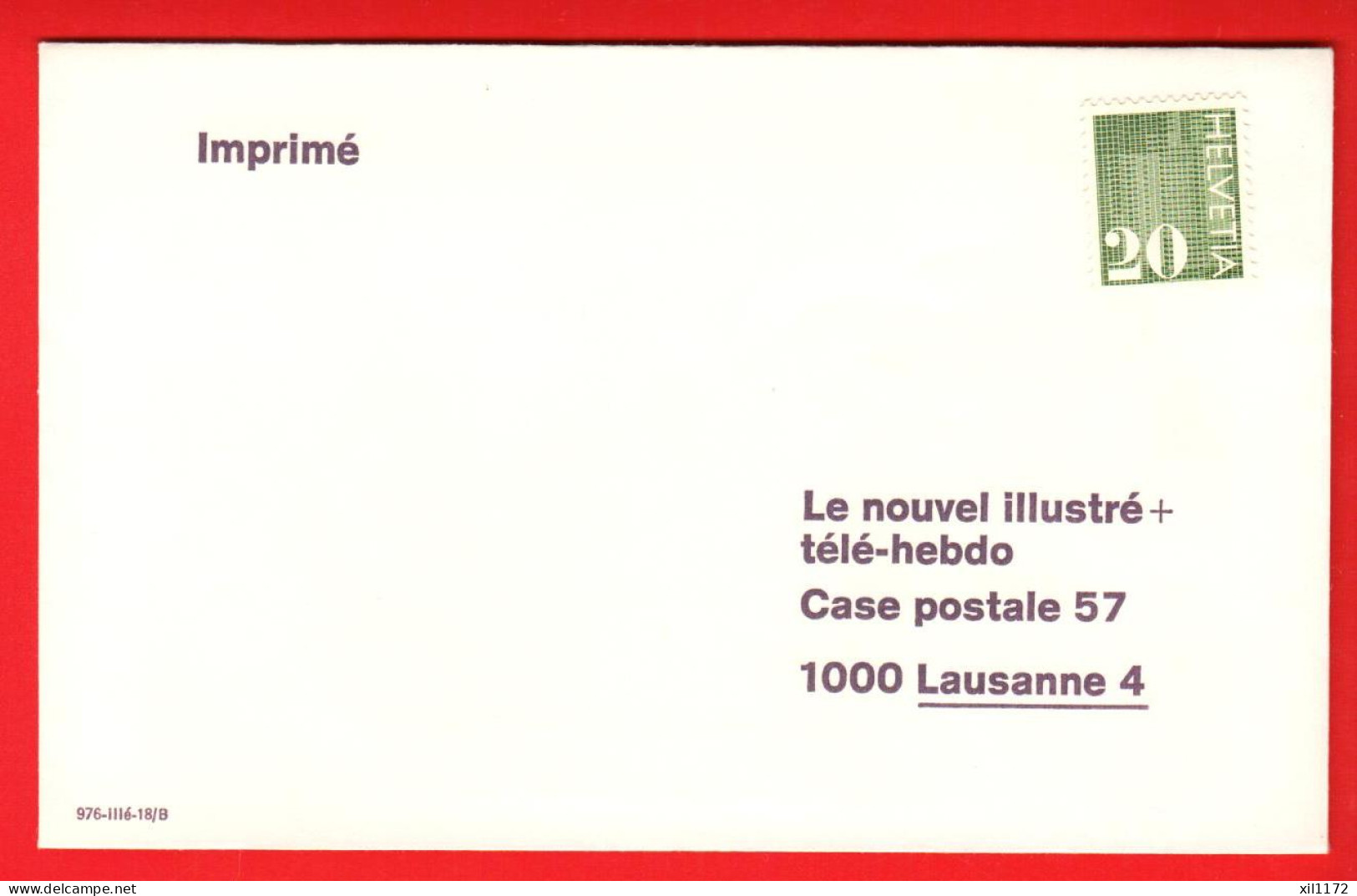 ZVR-31 Lettre Imprimé Avec Timbre 20 Ct. Non Oblitéré Vers Télé-Hebdo Lausanne - Storia Postale