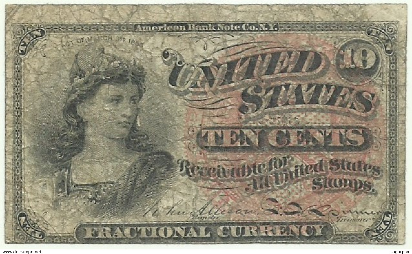 U. S. A. - 10 Cents - 3.3.1863 - Pick: 115 - Fractional Currency - 1863 : 4° Edizione