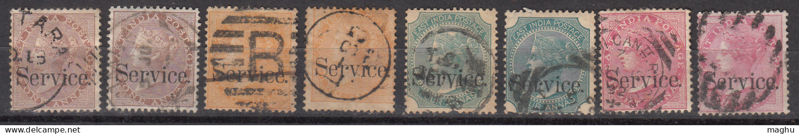 British East Inda Service Used, 8 Diff.,1867-1873, QV Series, (SGO24 - O30a,)  - 1854 East India Company Administration