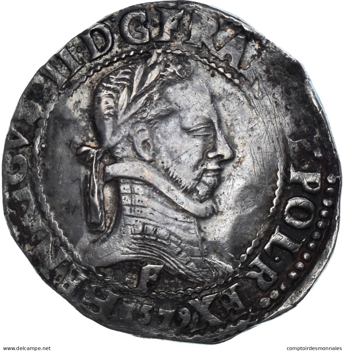 Monnaie, France, Henri III, Franc Au Col Plat, 1579, Angers, Rare, TB+, Argent - 1574-1589 Heinrich III.