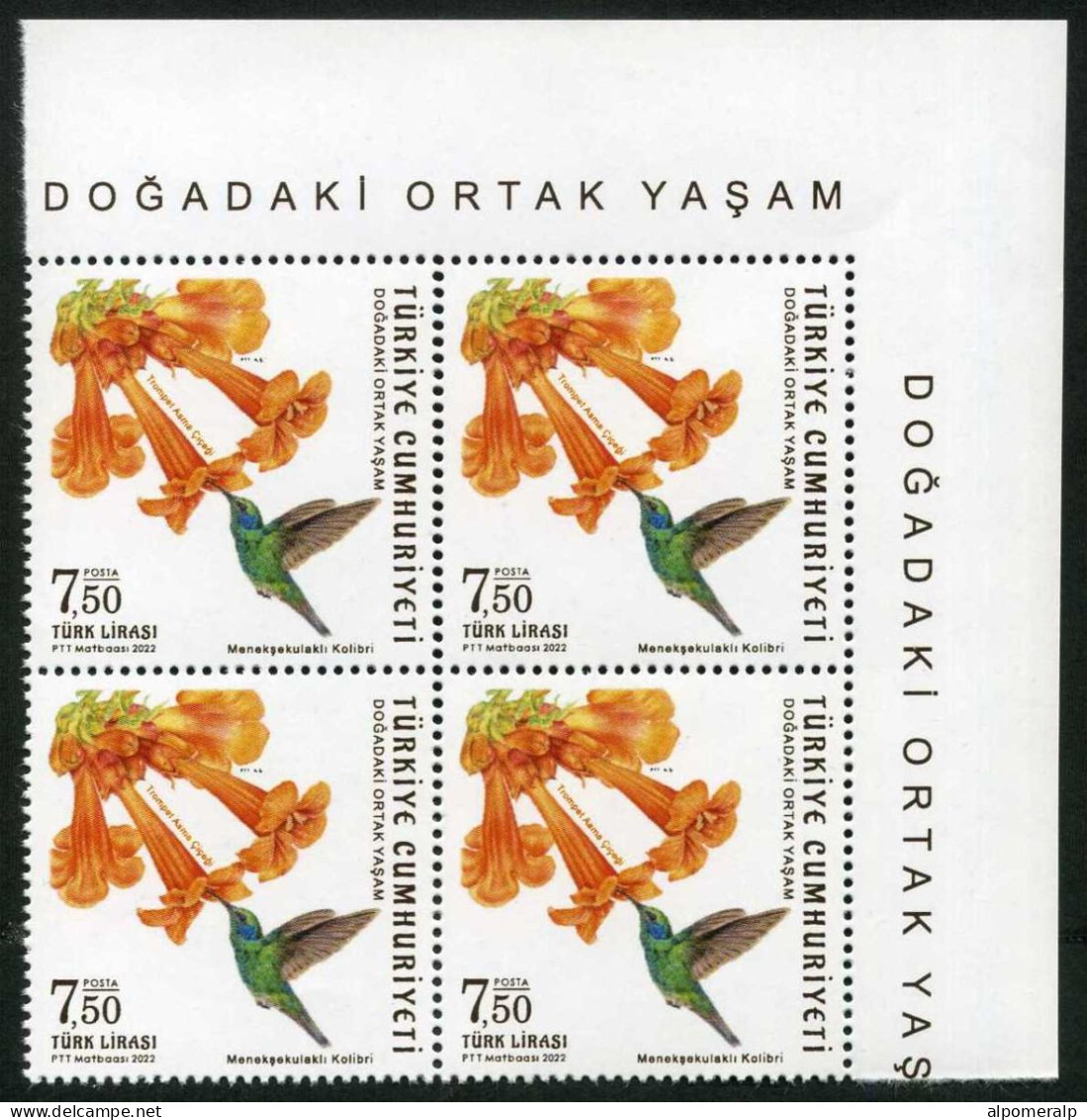 Türkiye 2022 Mi 4724 MNH Hummingbird And Flower, Everyday Life In Nature [Block Of 4] - Colibris