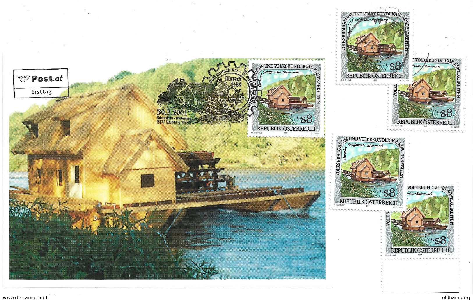 0555s: Österreich 2001, Volksbrauchtum Murecker Schiffmühle, Maximumkarte Plus **/o Ausgaben - Mureck