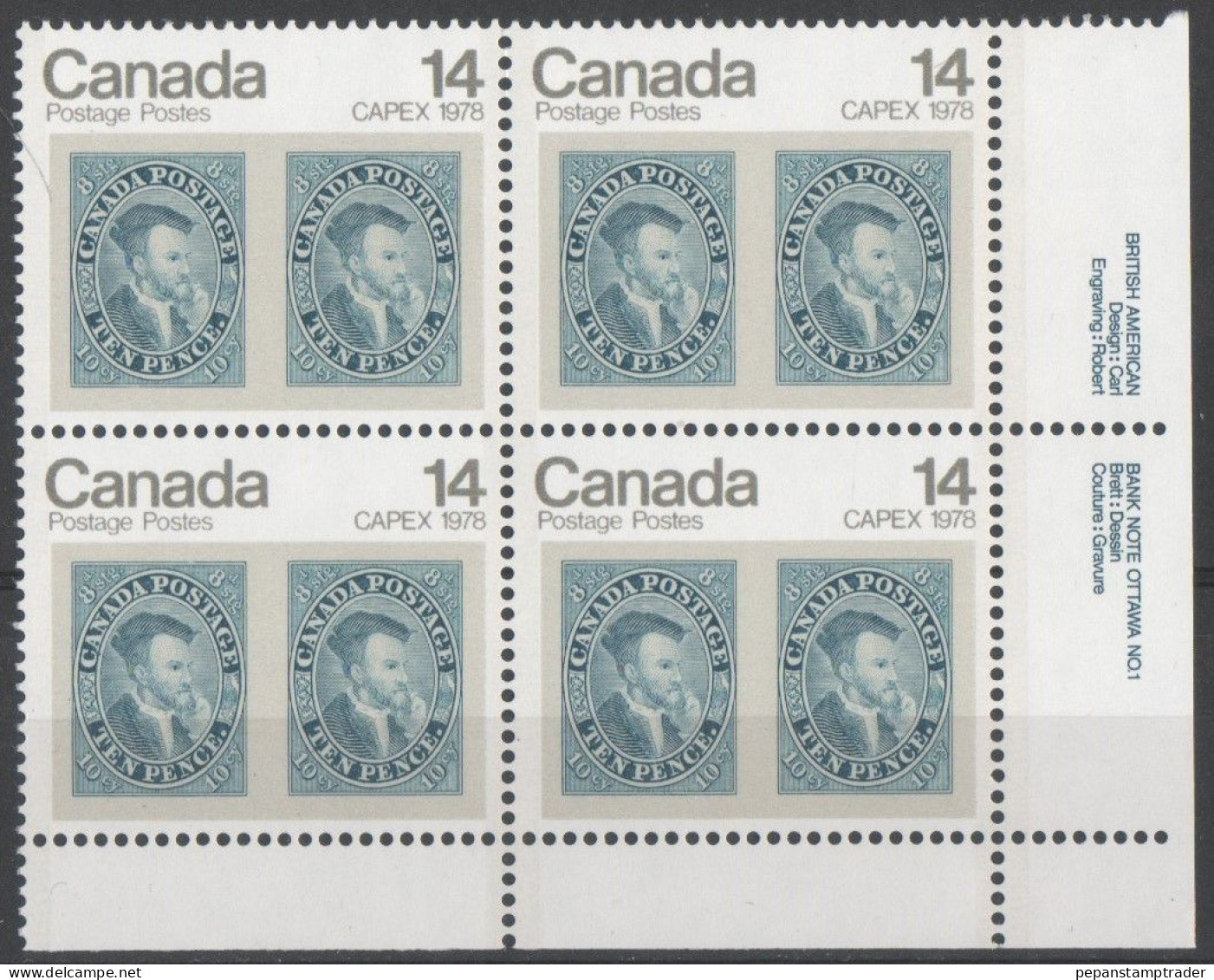 Canada - #754 - MNH PB  Of 4 - Num. Planches & Inscriptions Marge