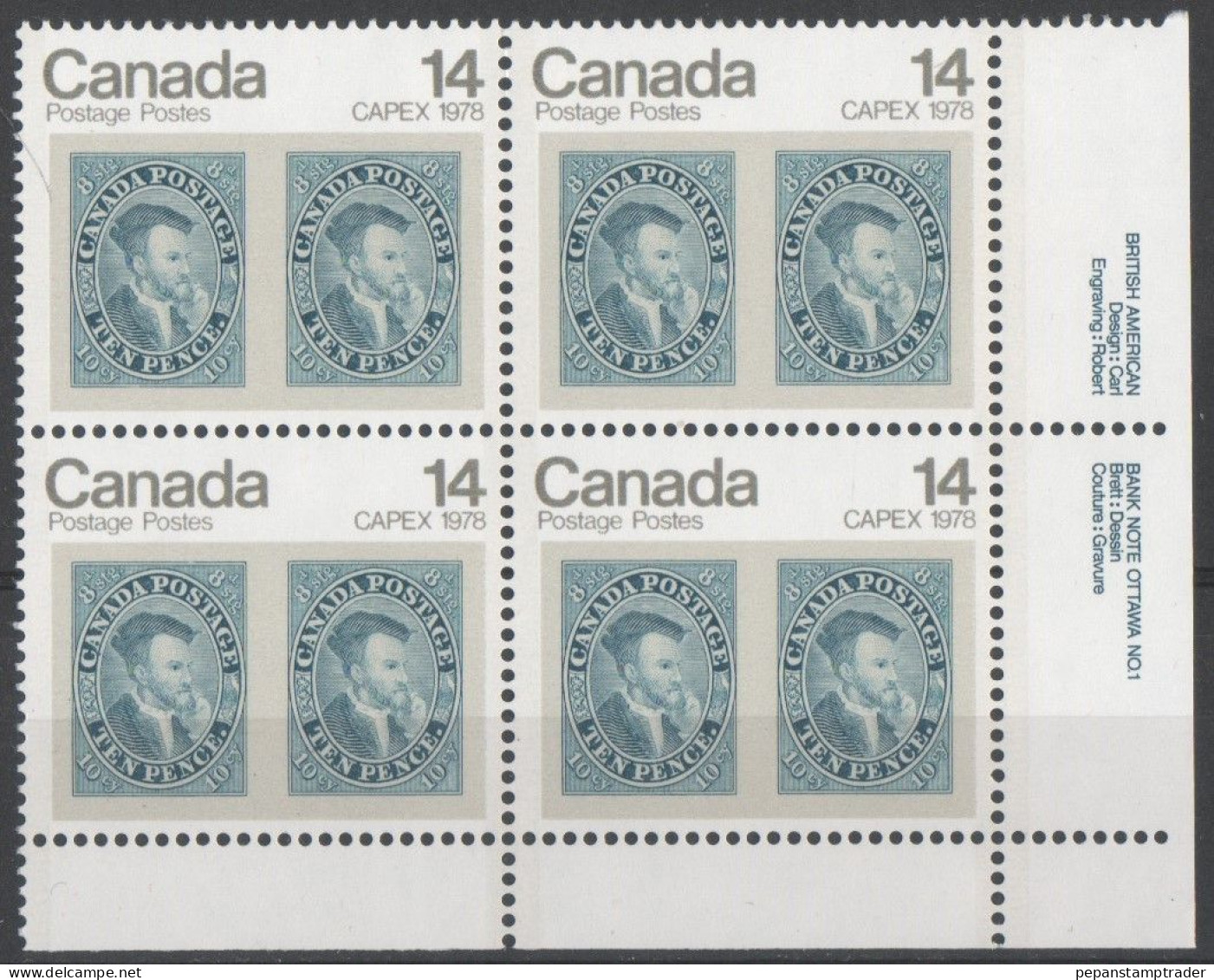 Canada - #754 - MNH PB  Of 4 - Plate Number & Inscriptions
