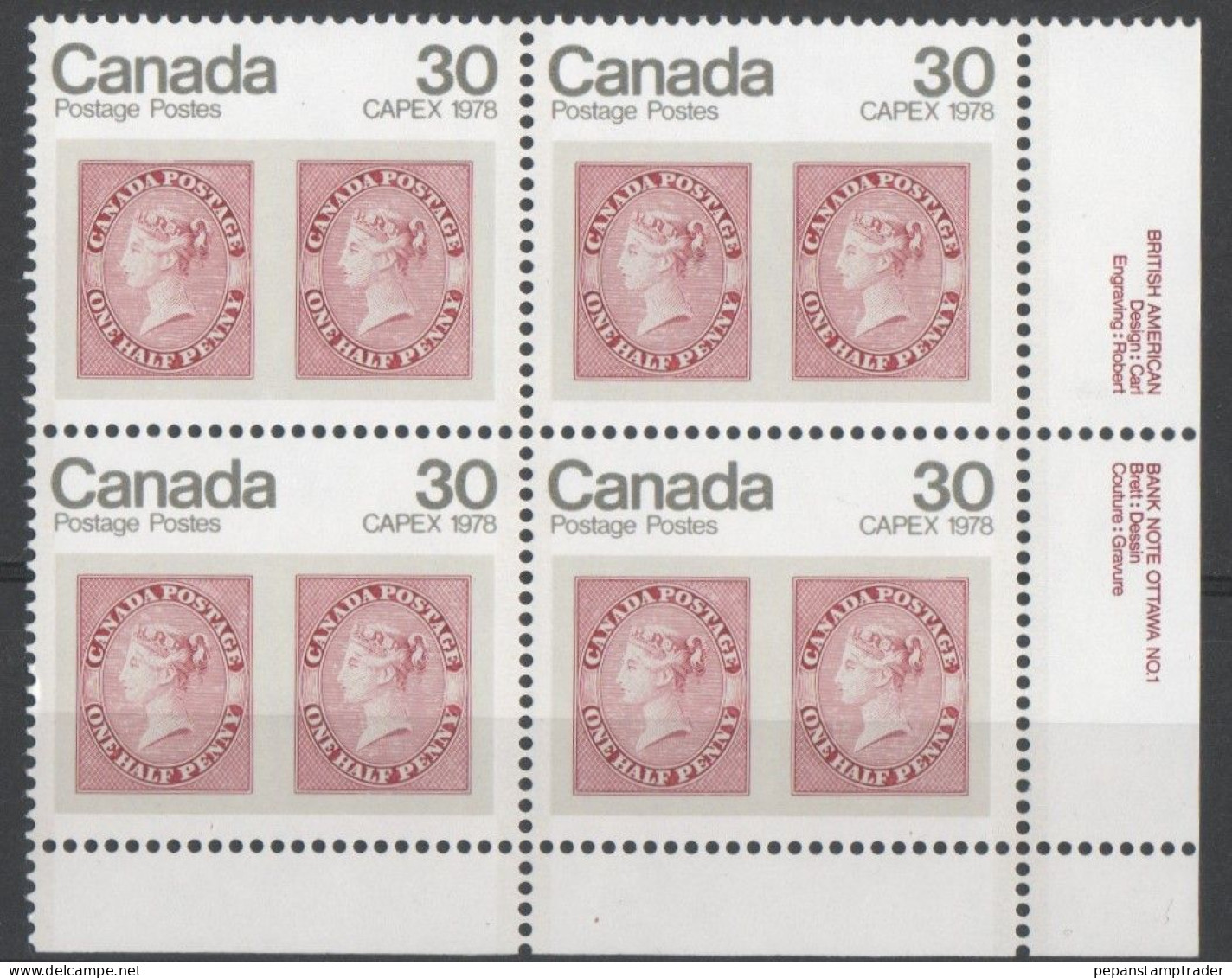 Canada - #755 - MNH PB  Of 4 - Numeri Di Tavola E Bordi Di Foglio