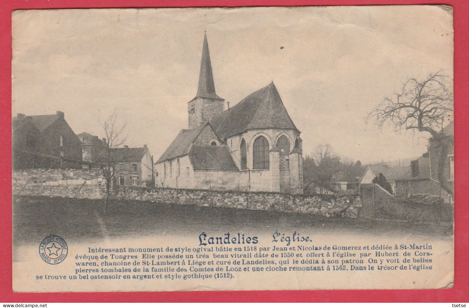 Landelies - L'Eglise ... Historique  ( Voir Verso ) - Montigny-le-Tilleul