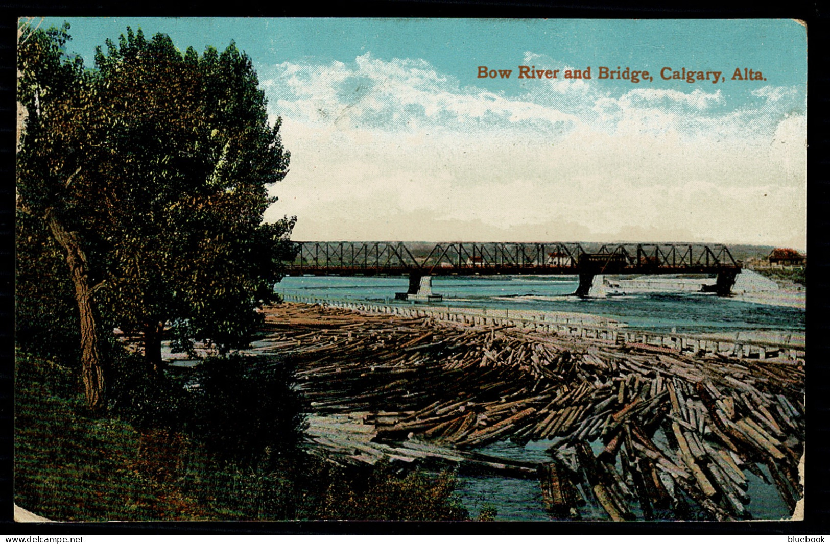 Ref 1620 - 1915 Postcard - Bow River Calgary Canada - 3c Rate With Good  M.Jaw & Cal T.P.O. Railway Pmk - Briefe U. Dokumente