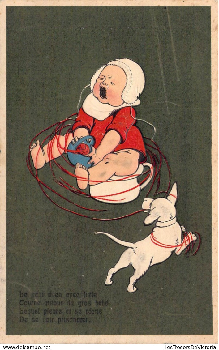 Fantaisies - Le Petit Chien Avec Furie Tourne Autour Du Gros Bébé... - Poême - Carte Postale Ancienne - Bebes