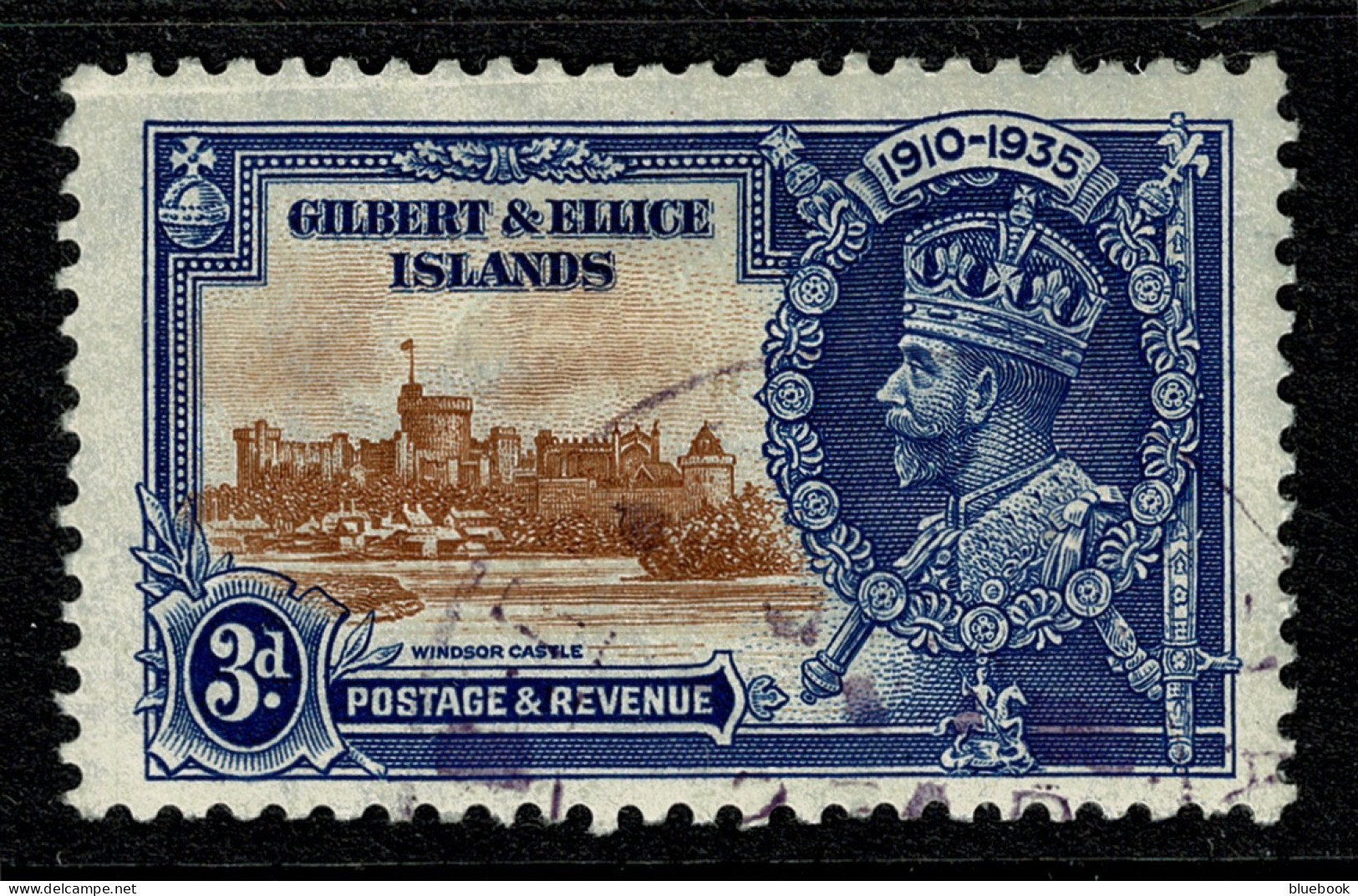 Ref 1621 - Gilbert & Ellice Islands 1925 KGV Silver Jubilee 3d SG 38 - Fine Used Stamp - Gilbert & Ellice Islands (...-1979)