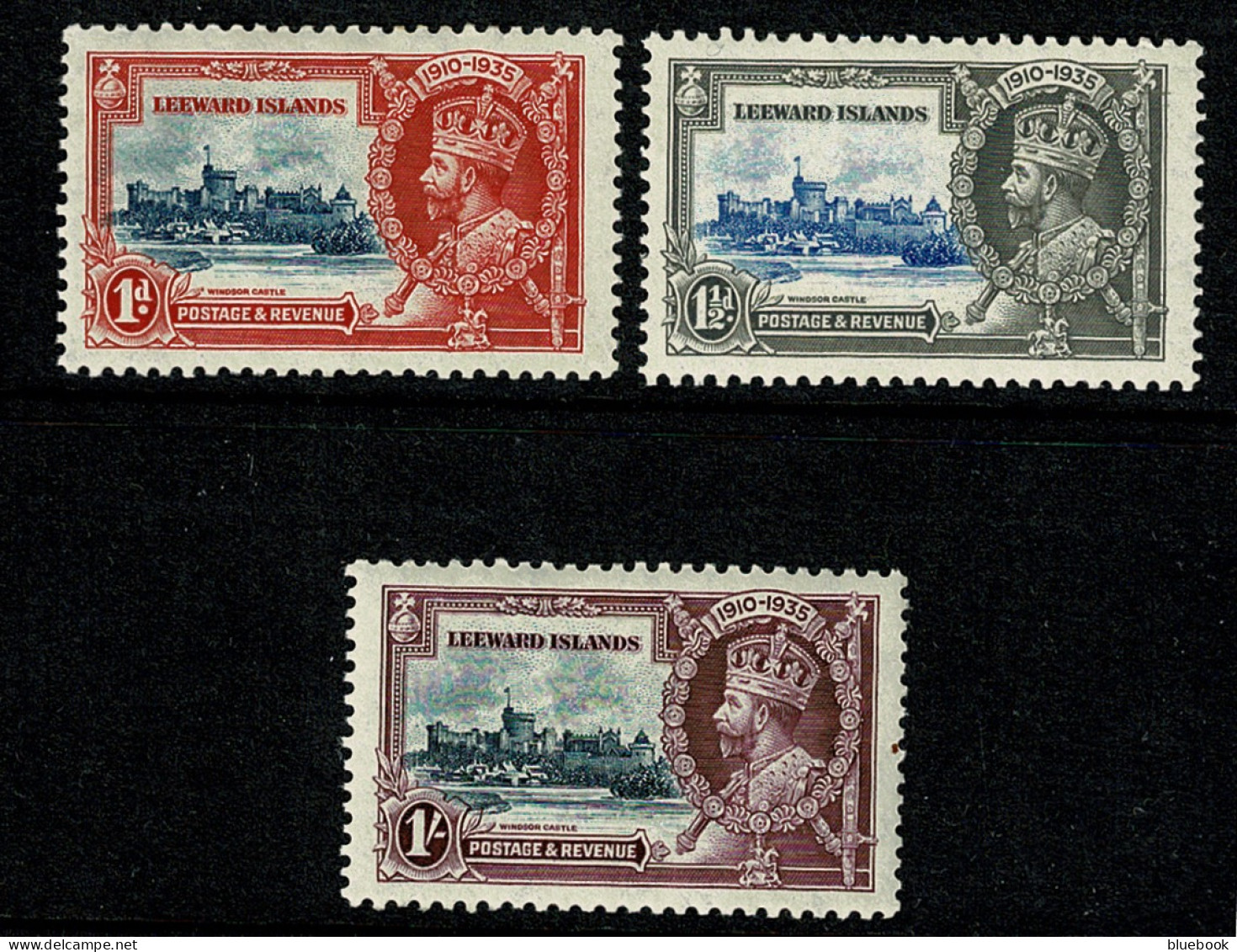 Ref 1621 - Leeward Islands 1935 KGV Silver Jubilee (3) SG 88. 89 & 91 - Lightly Mounted Stamps - Leeward  Islands