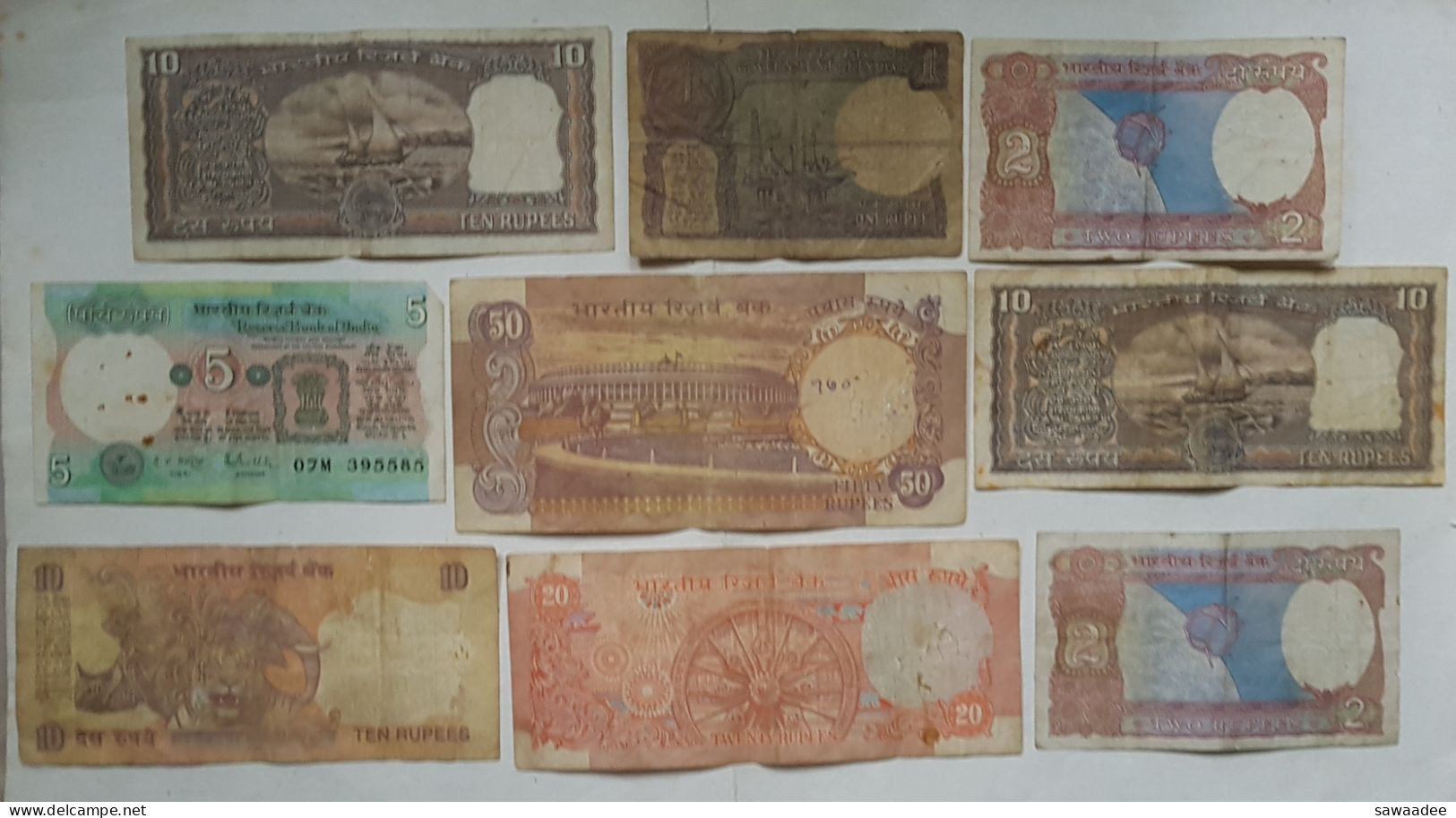 BILLET DE BANQUE - INDE - LOT DE 9 - GANDHI - ESPACE - VOILIER - AGRICULTURE - PLATEFORME PETROLIERE - ANIMAUX - Kiloware - Banknoten