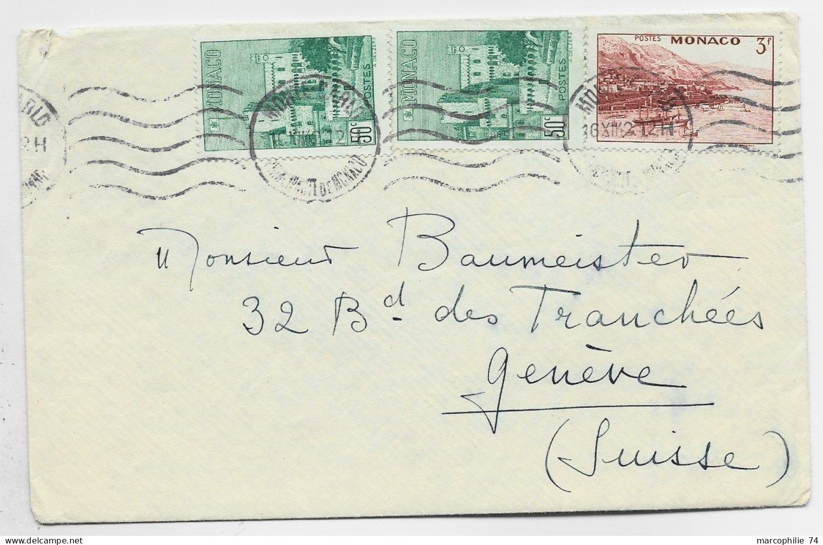 MONACO 50CX2+3FR  LETTRE COVER MEC MONTE CARLO 16.XII.1942  POUR SUISSE AU TARIF - Briefe U. Dokumente