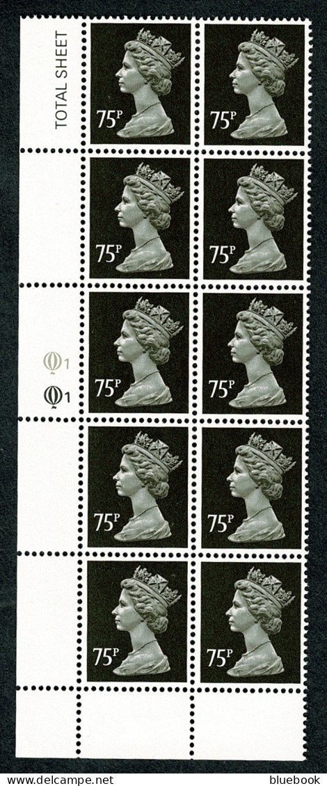 Ref 1623 -  GB Machins Questa 75p Cyl 1 - Block Of 10 MNH Stamps - Feuilles, Planches  Et Multiples