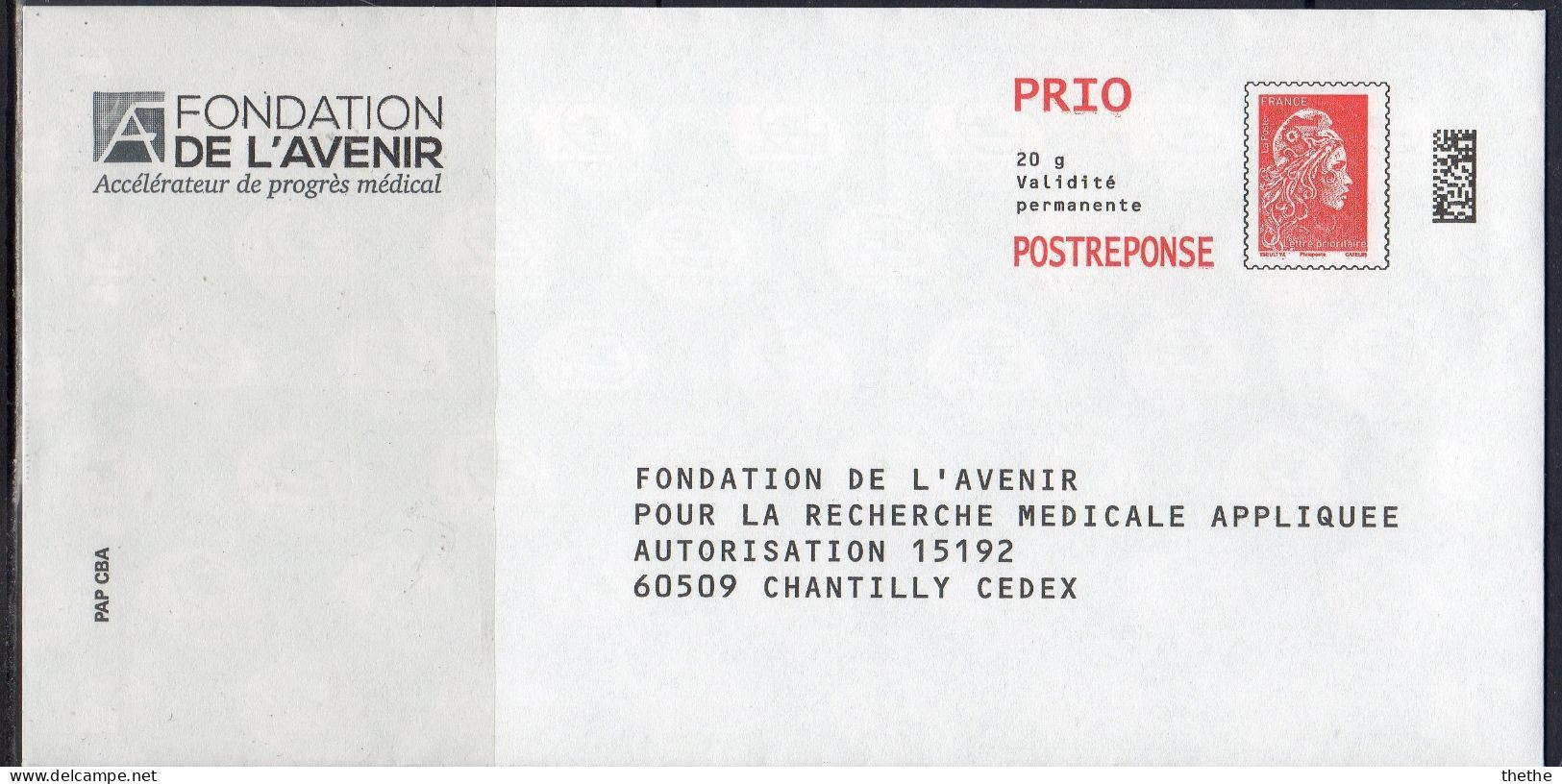 FONDATION  DE L'AVENIR POUR LA RECHERCHE MEDICALE APPLIQUEE -  Postréponse Prio Neuf Marianne L'engagée  378488 - Prêts-à-poster:reply