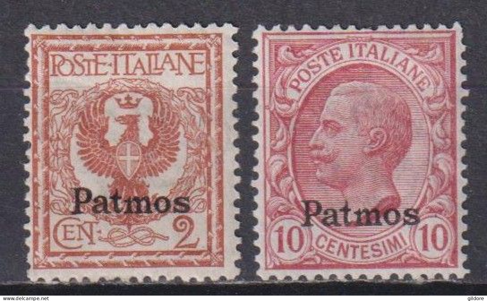 ITALIA REGNO 1912 EGEO PATMOS 2 Cent + 10 Cent MNH - Egeo (Patmo)