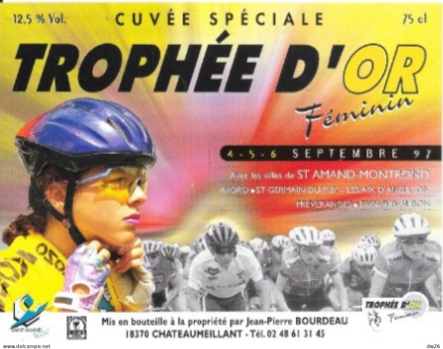 Etiquette VDQS Chateaumeillant, Cuvée Spéciale Trophée D'Or Féminin Cyclisme - Léontien Van Moorsel 1997 - Ciclismo