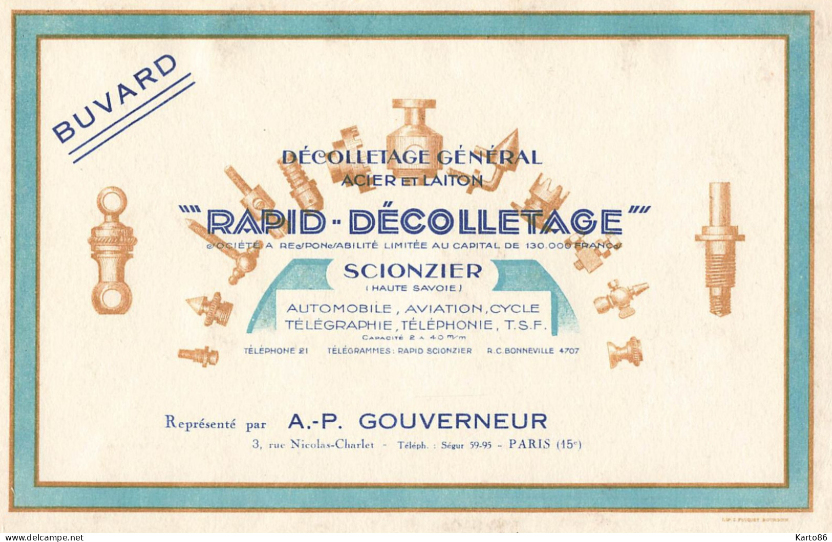 Scionzier * Décolletage Général RAPID DECOLLETAGE Automobile Aviation * Buvard Ancien Publicitaire Illustré - Scionzier