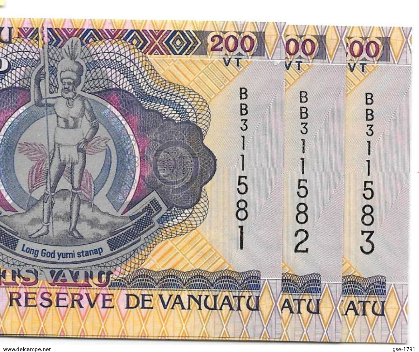 VANUATU  200 VATU #8b ( ODO TEVI ) Lot De 3  Billets  BB   NEUFS - Vanuatu