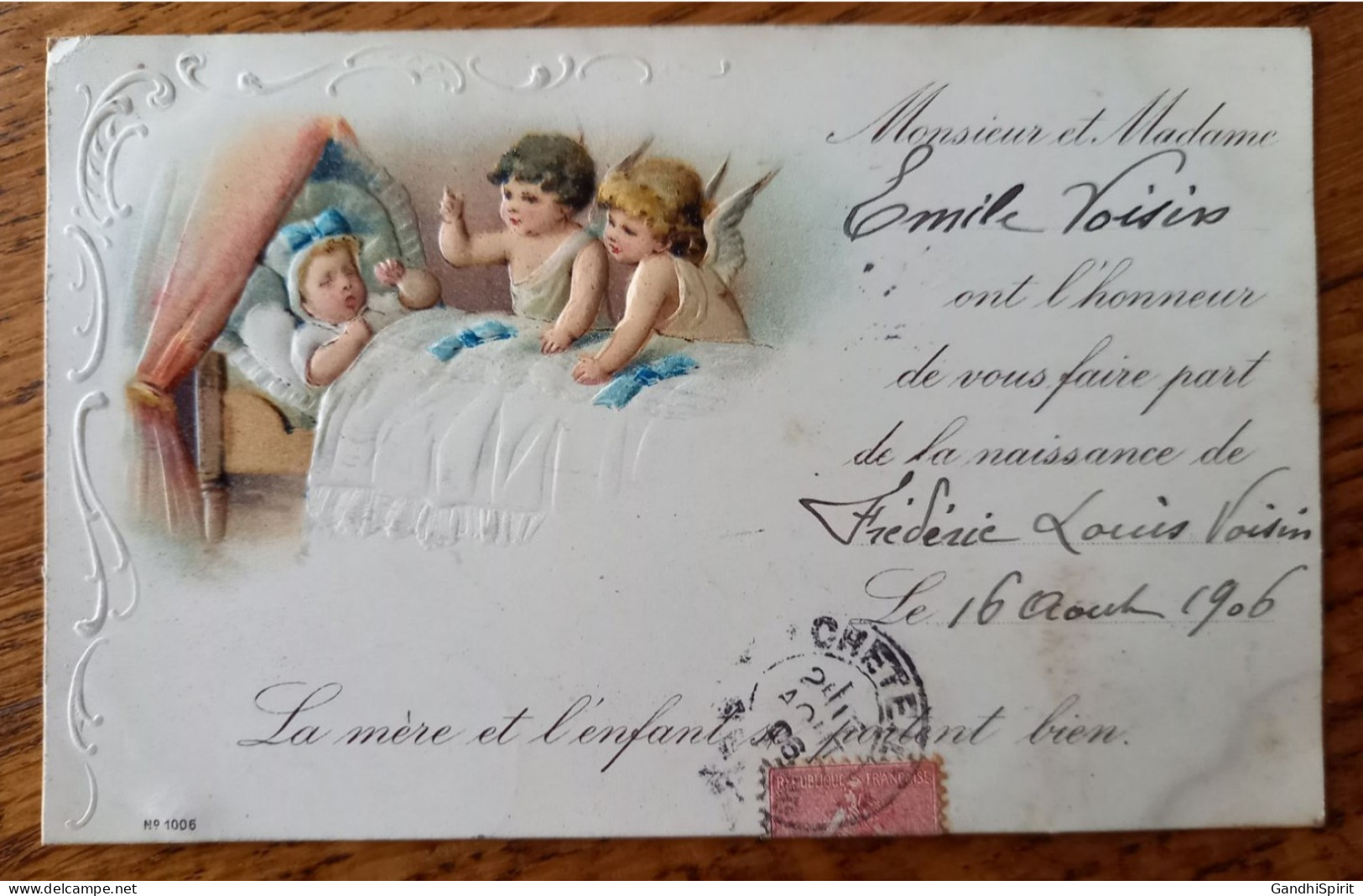 Faire Part De Naissance De Frédéric Louis Voisin Le 16 Aout 1906 Emile Voisin, Bébé, Ange, Angelot - Jolie Carte Gaufrée - Geboorte