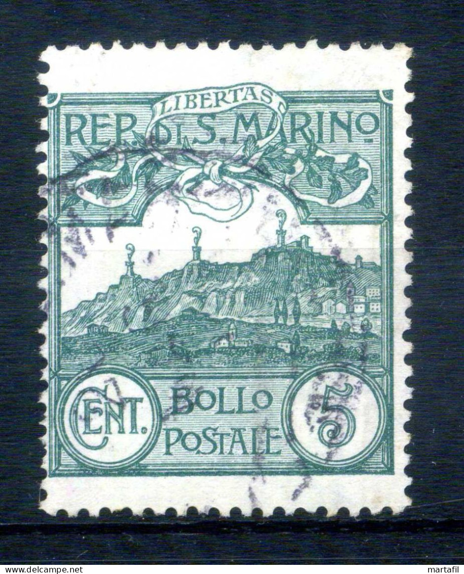 1903 SAN MARINO N.35 5 CENTESIMI Verde USATO - Oblitérés
