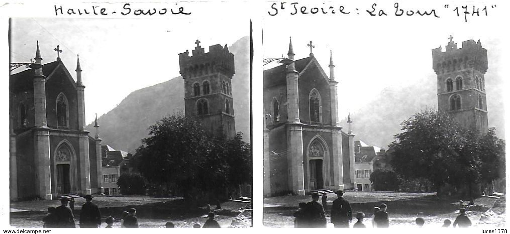 74  / SAINT JEOIRE / LA TOUR 1741 / DEBUT 20 EME  / PLAQUE DE VERRE PHOTO STEREO / - Diapositiva Su Vetro