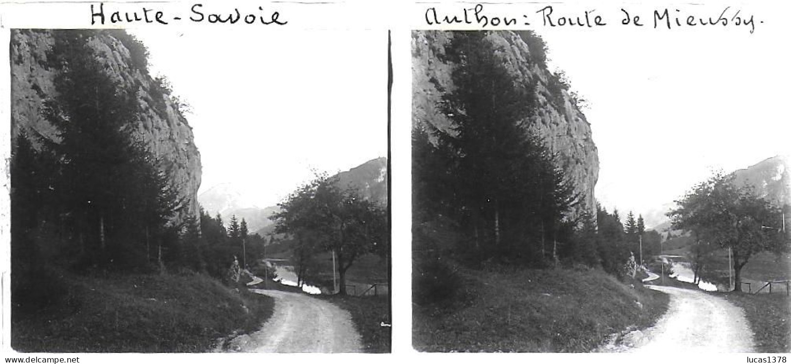 74  / AUTHON / ROUTE DE MIEUSSY  / DEBUT 20 EME  / PLAQUE DE VERRE PHOTO STEREO / - Plaques De Verre