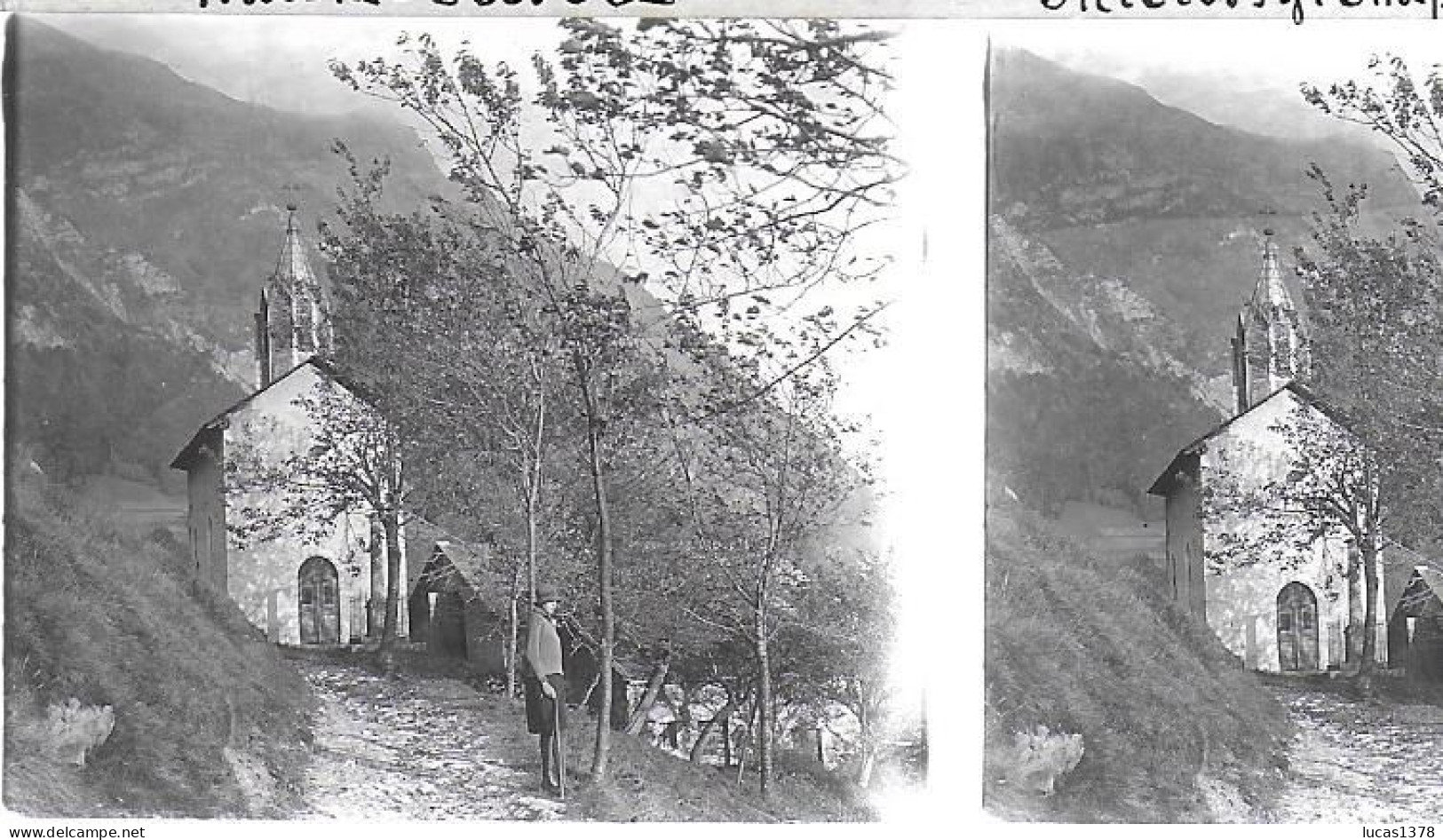 74  / MIEUSSY / CHAPELLE SAINT GRAS  / DEBUT 20 EME  / PLAQUE DE VERRE PHOTO STEREO / TRES BEAU CLICHE - Mieussy