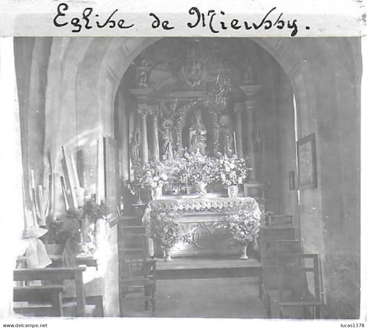 74  / MIEUSSY / INTERIEUR DE L EGLISE  / DEBUT 20 EME  / PLAQUE DE VERRE PHOTO STEREO / TRES BEAU CLICHE - Mieussy