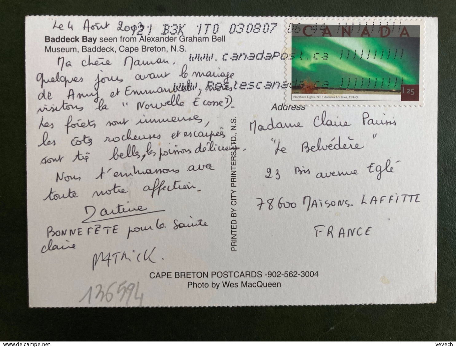 CP Pour La FRANCE TP AURORES BOREALES 1 25 OBL.MEC.03 08 07 - Lettres & Documents