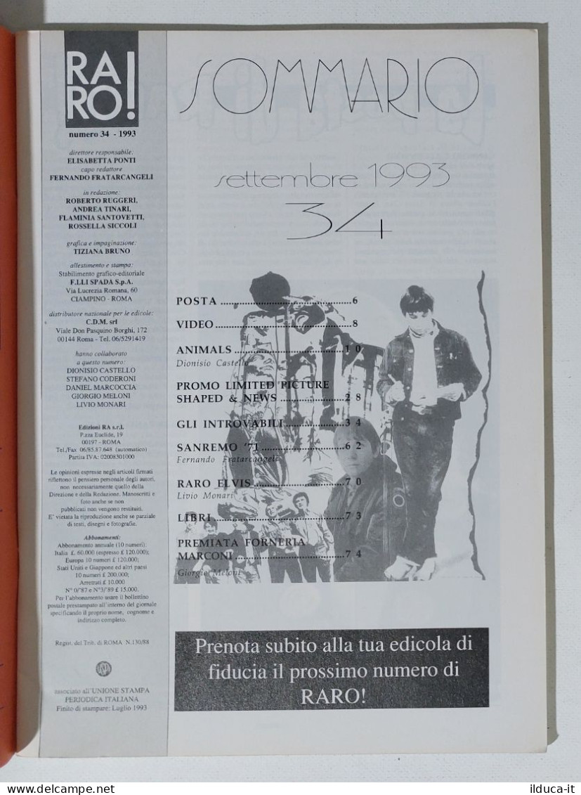 I115602 Rivista 1993 - RARO! N. 34 - The Animals / PFM / Elvis Presley - Música