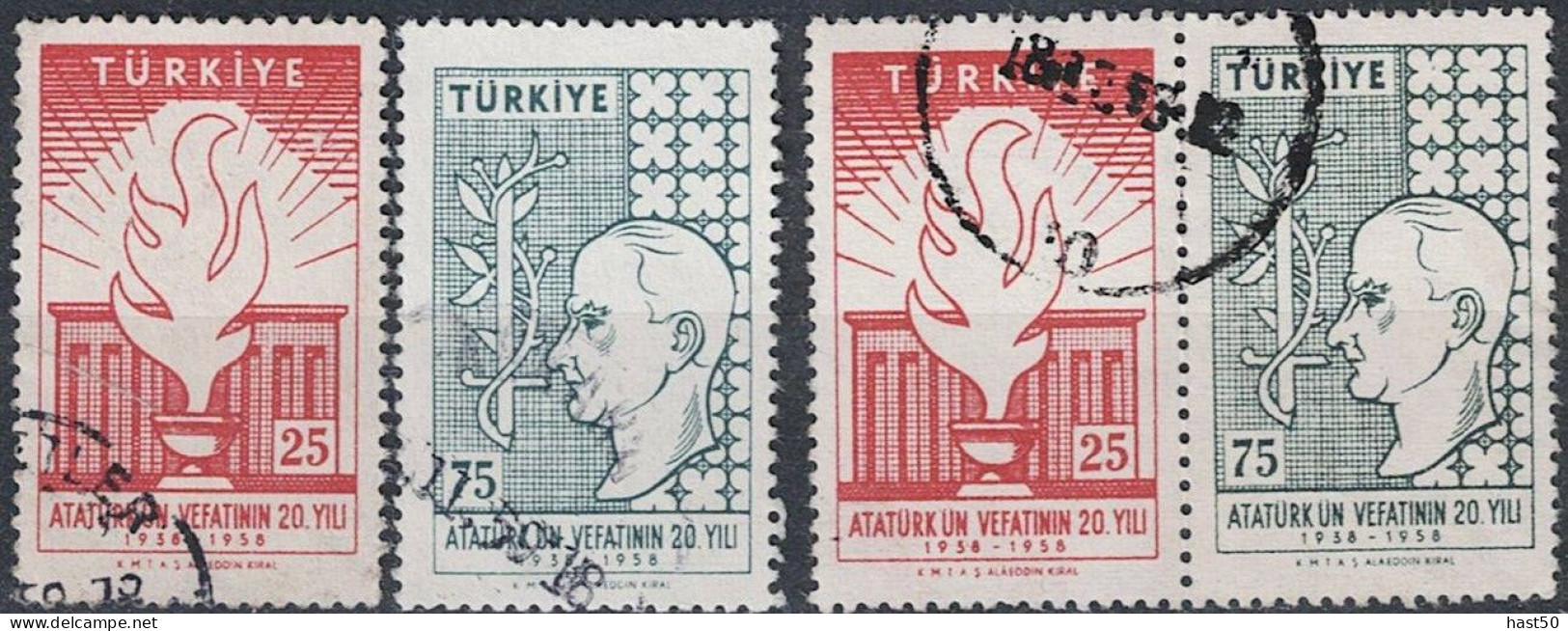 Türkei Turkey Turquie - 20. Todestag Von Kemal Atatürk (MiNr: 1615/6 + Paar) 1958 - Gest. Used Obl - Oblitérés