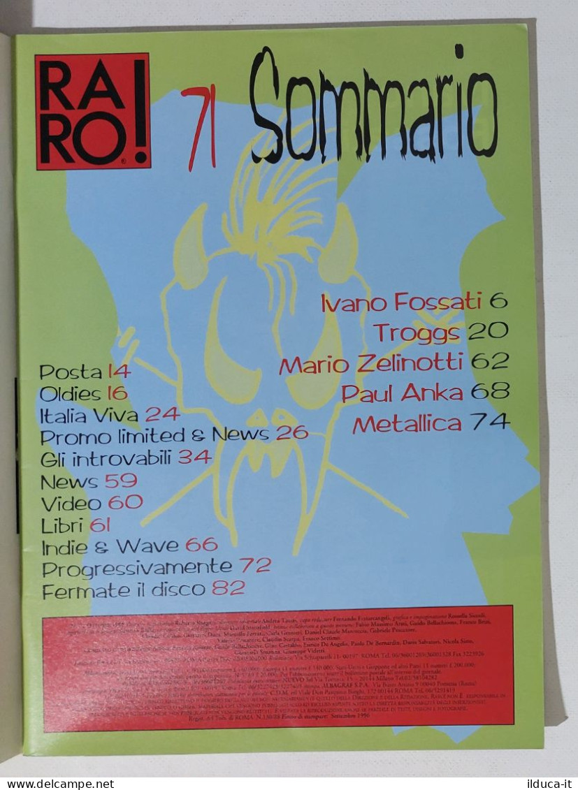 I115624 Rivista 1996 - RARO! N. 71 - Metallica / Fossati / Zelinotti - Musique