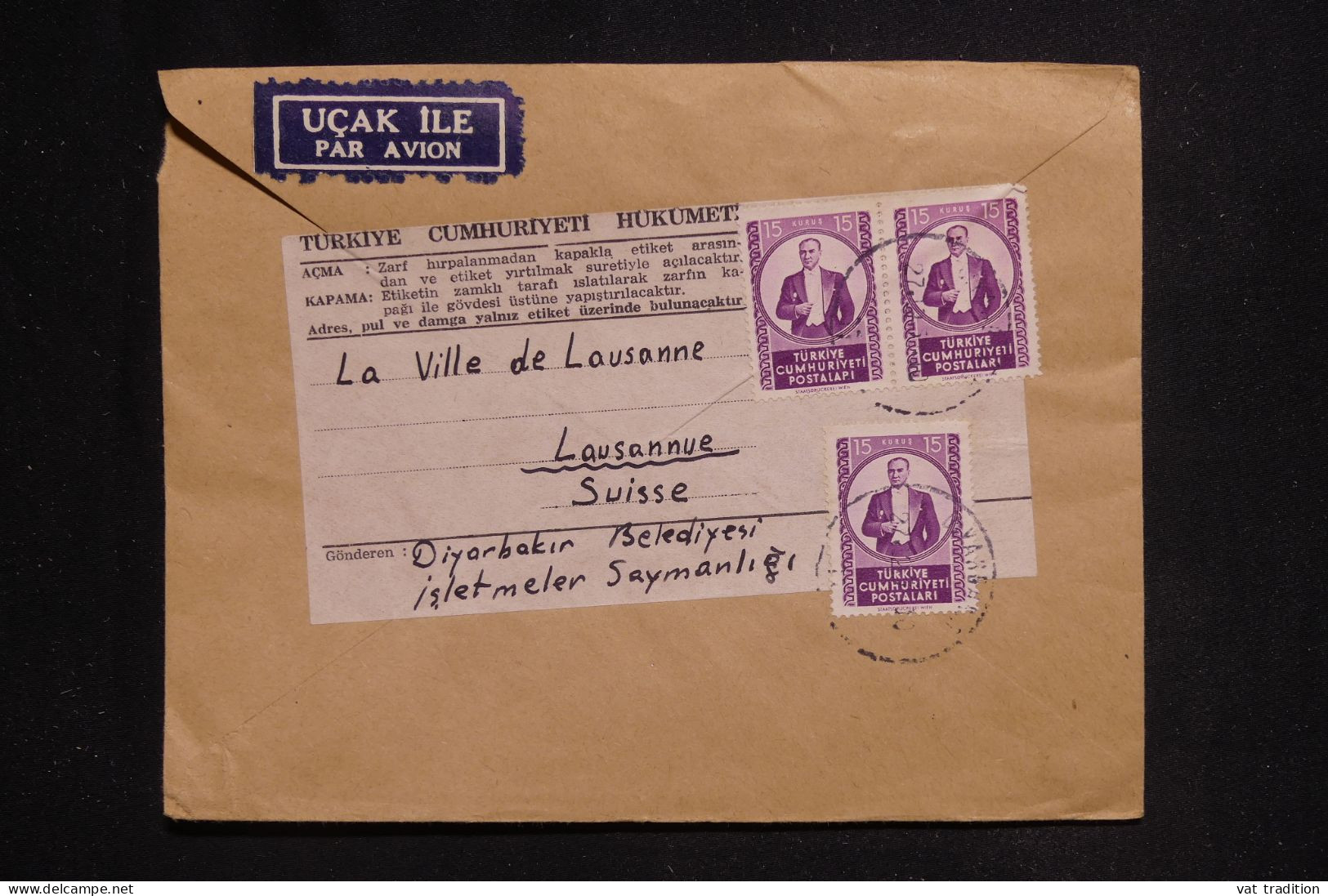 TURQUIE - Enveloppe Pour La Suisse Par Avion - L 144714 - Briefe U. Dokumente