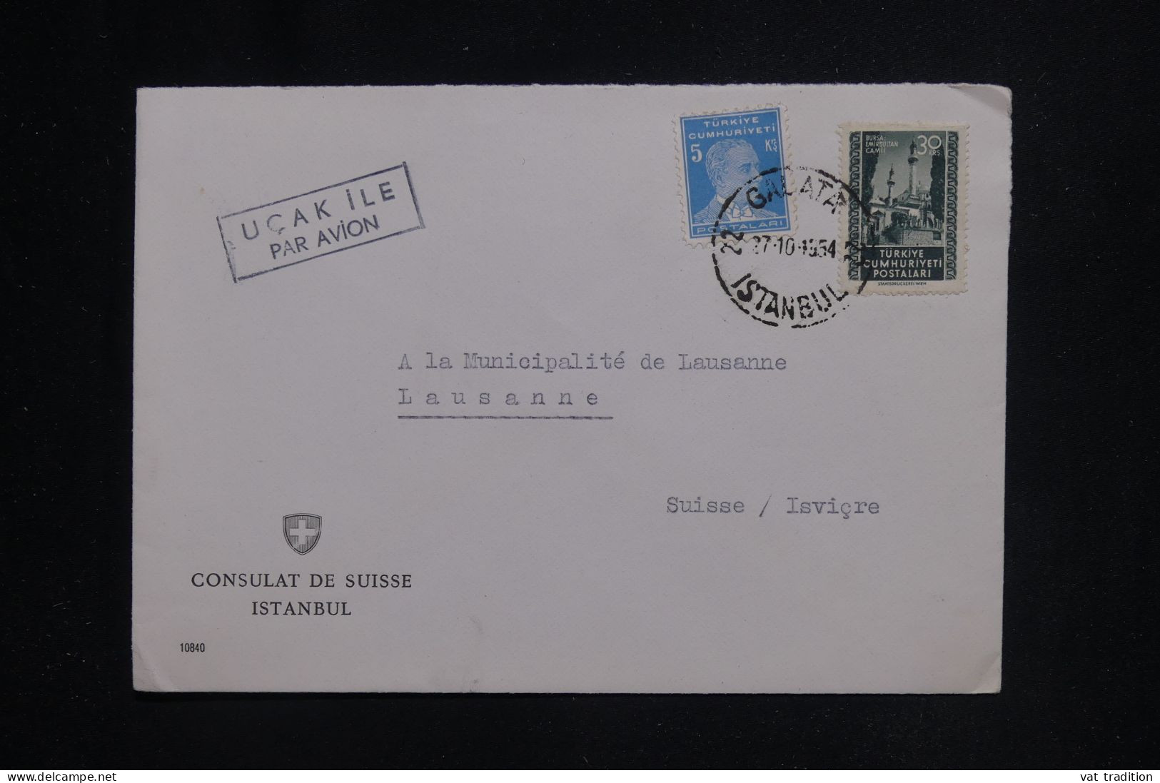 TURQUIE - Enveloppe De La Légation Suisse De Istanbul Pour La Suisse En 1954 - L 144718 - Brieven En Documenten