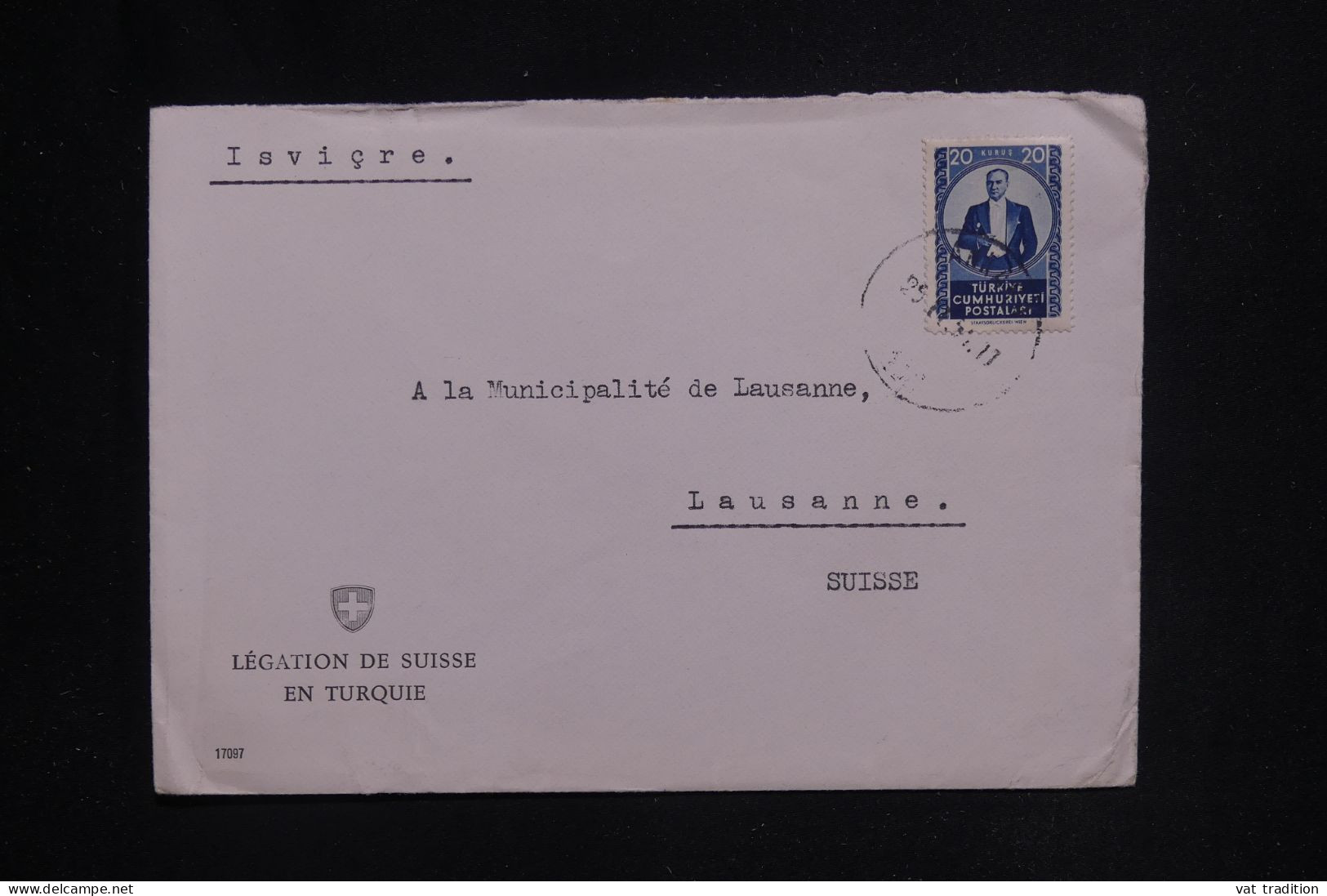 TURQUIE - Enveloppe De La Légation Suisse De Istanbul Pour La Suisse - L 144719 - Briefe U. Dokumente