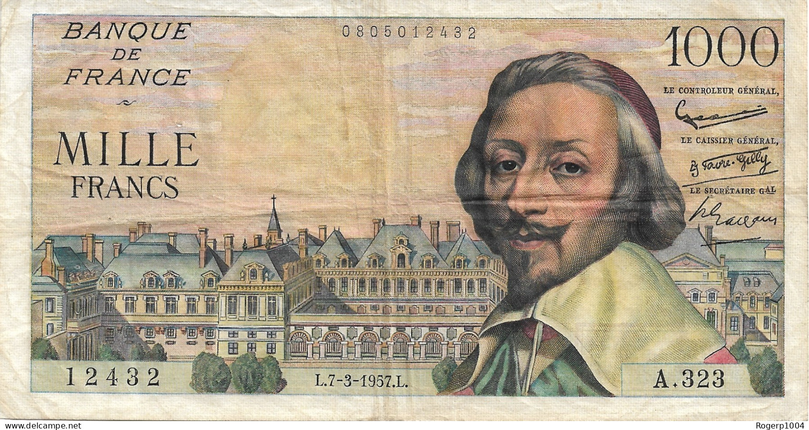 FRANCE * 1000 Francs * Richelieu * Date 07/03/1957 * Fay. 42.25 * Etat/Grading TTB/VF * - 1 000 F 1953-1957 ''Richelieu''