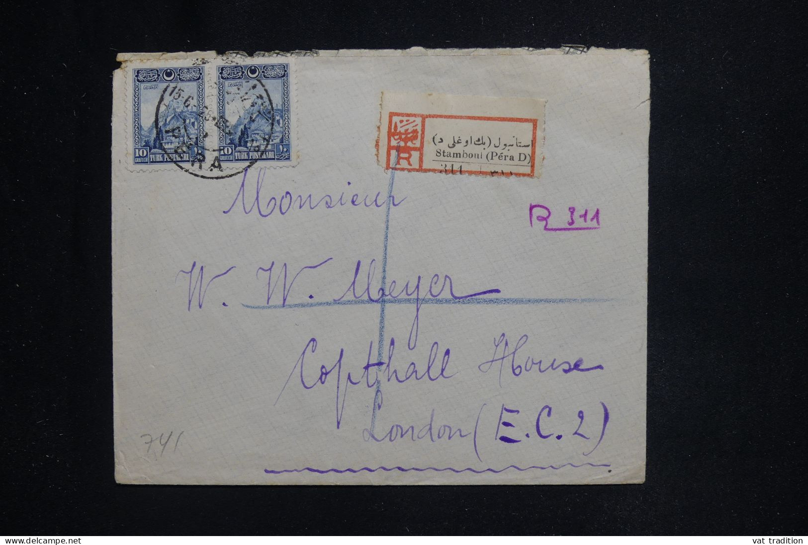 TURQUIE - Enveloppe En Recommandé De Péra Pour Londres En 1926 - L 144722 - Briefe U. Dokumente
