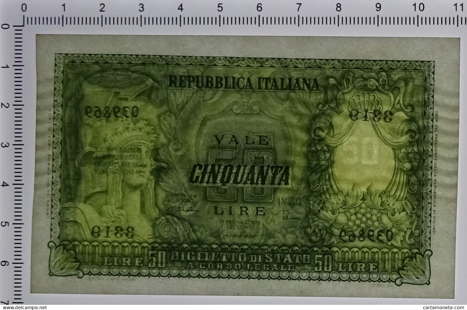 50 LIRE BIGLIETTO DI STATO ITALIA ELMATA DI CRISTINA 31/12/1951 SUP - Sonstige & Ohne Zuordnung