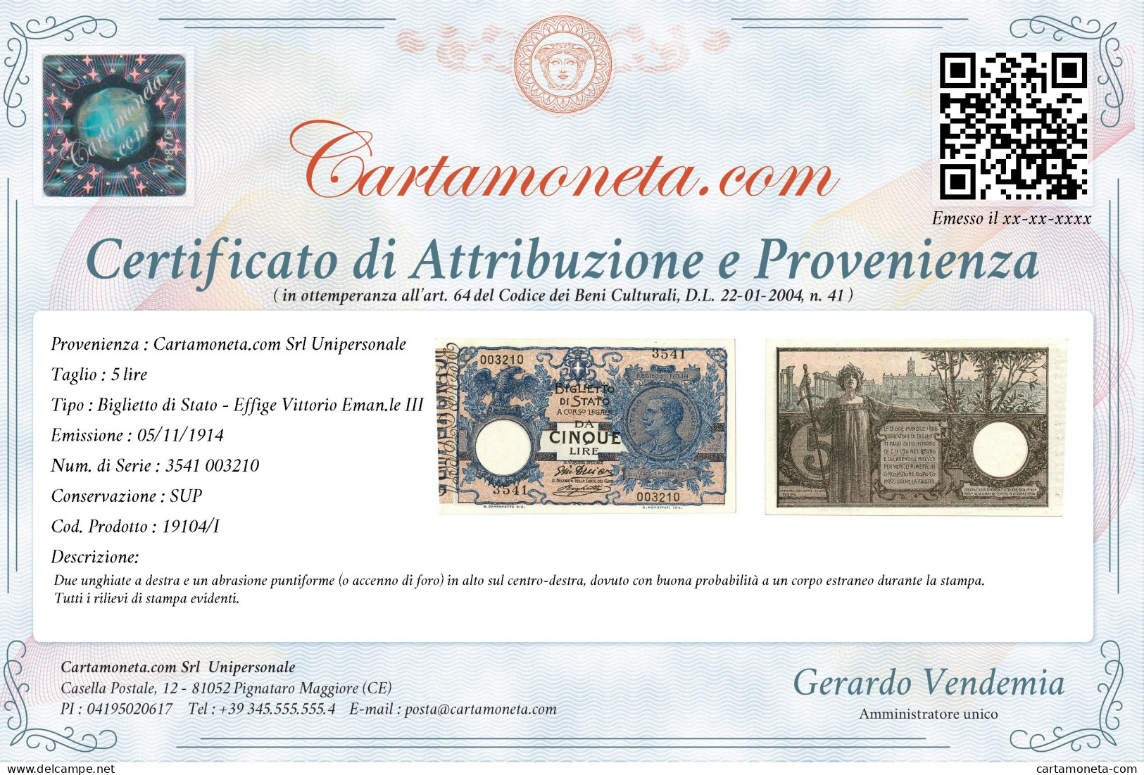 5 LIRE BIGLIETTO DI STATO VITTORIO EMANUELE III FLOREALE 05/11/1914 SUP - Sonstige