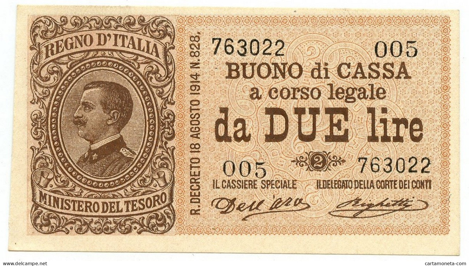 2 LIRE BUONO DI CASSA EFFIGE VITTORIO EMANUELE III 02/09/1914 QFDS - Otros