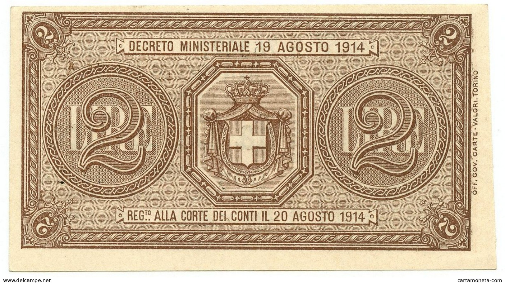 2 LIRE BUONO DI CASSA EFFIGE VITTORIO EMANUELE III 02/09/1914 QFDS - Otros